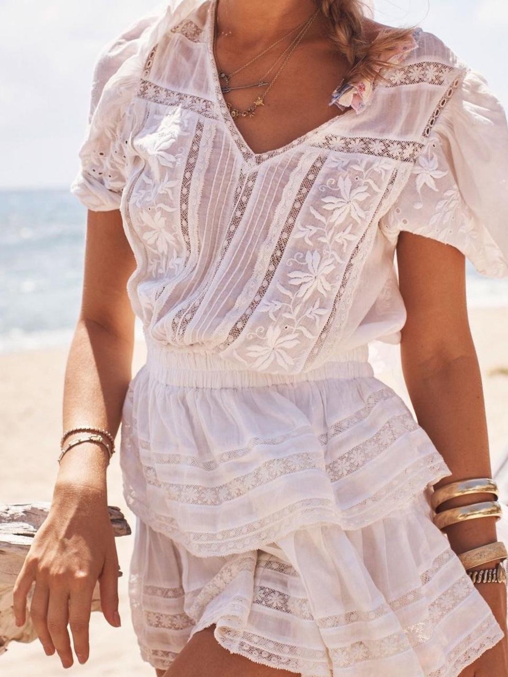 LOVESHACKFANCY Marissa Tiered Crochet-Trimmed Broderie
Anglaise Mini Dress